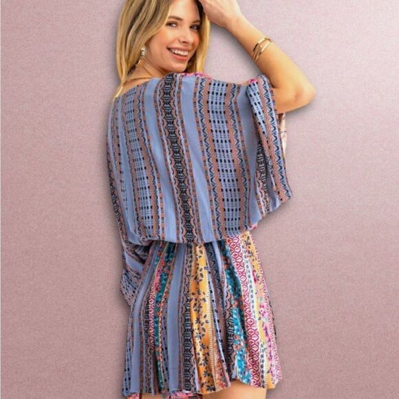 Cute in Calico Multicolor Kimono Sleeve Romper - Picture 7 of 9